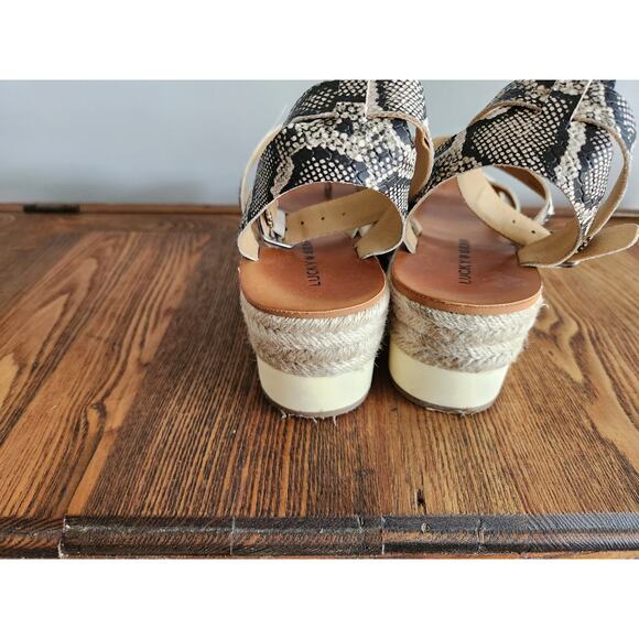 Lucky Brand Jakina Black/White Women's Wedges Gladitor  Leather Straps sz 7M - Picture 4 of 6